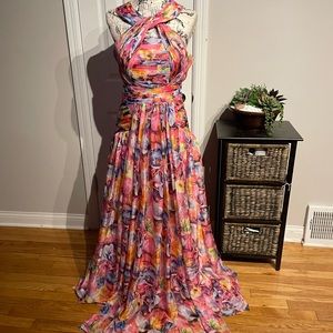 NWOT Bridess Crisscross Keyhole Pleate Chiffon Cutout Abstract Formal Evening 10